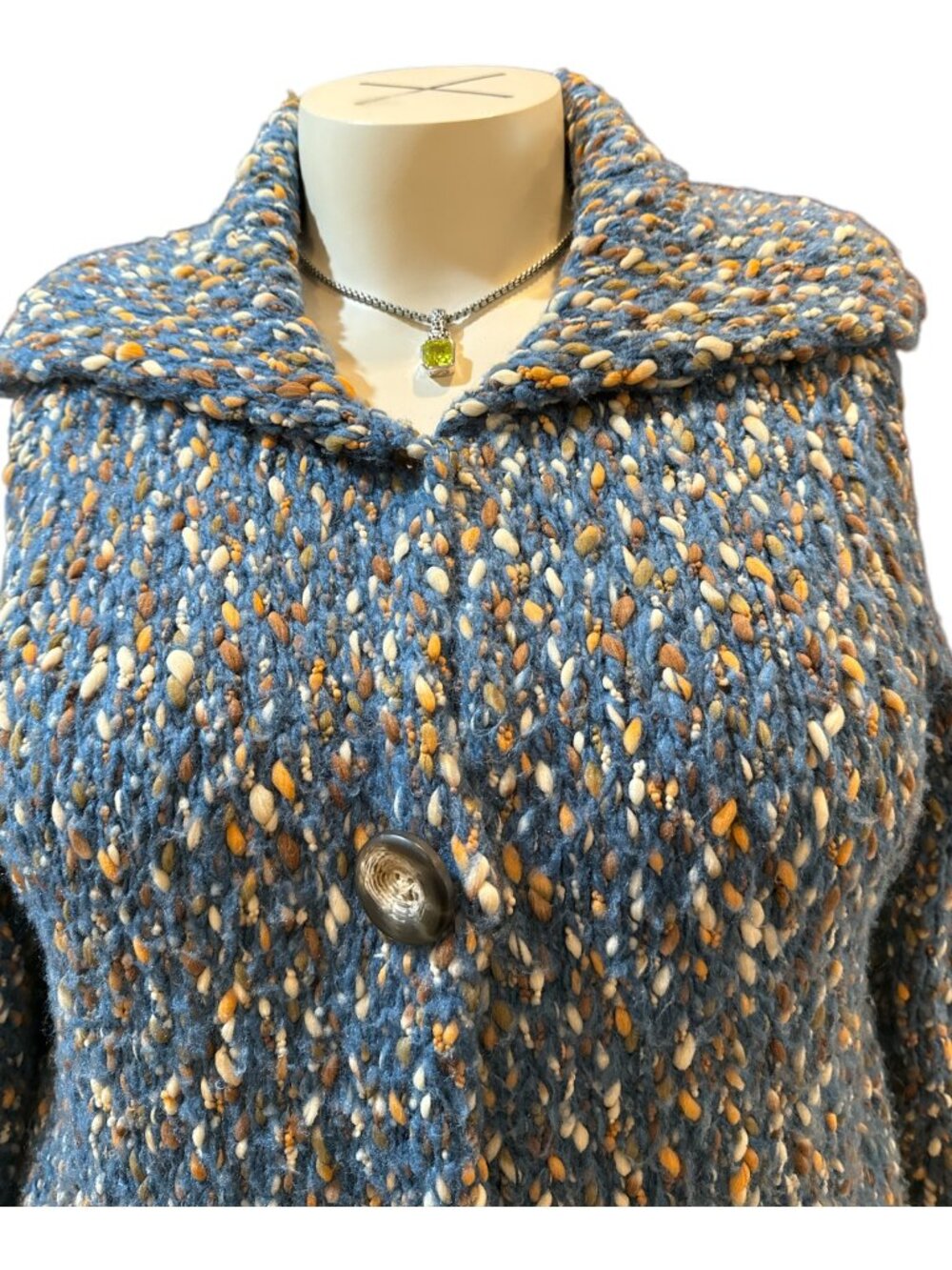 Liz Claiborne Sz 1X Blue, Cream & Brown Knit Collared Long 3-Snap Cardigan - Picture 4 of 9